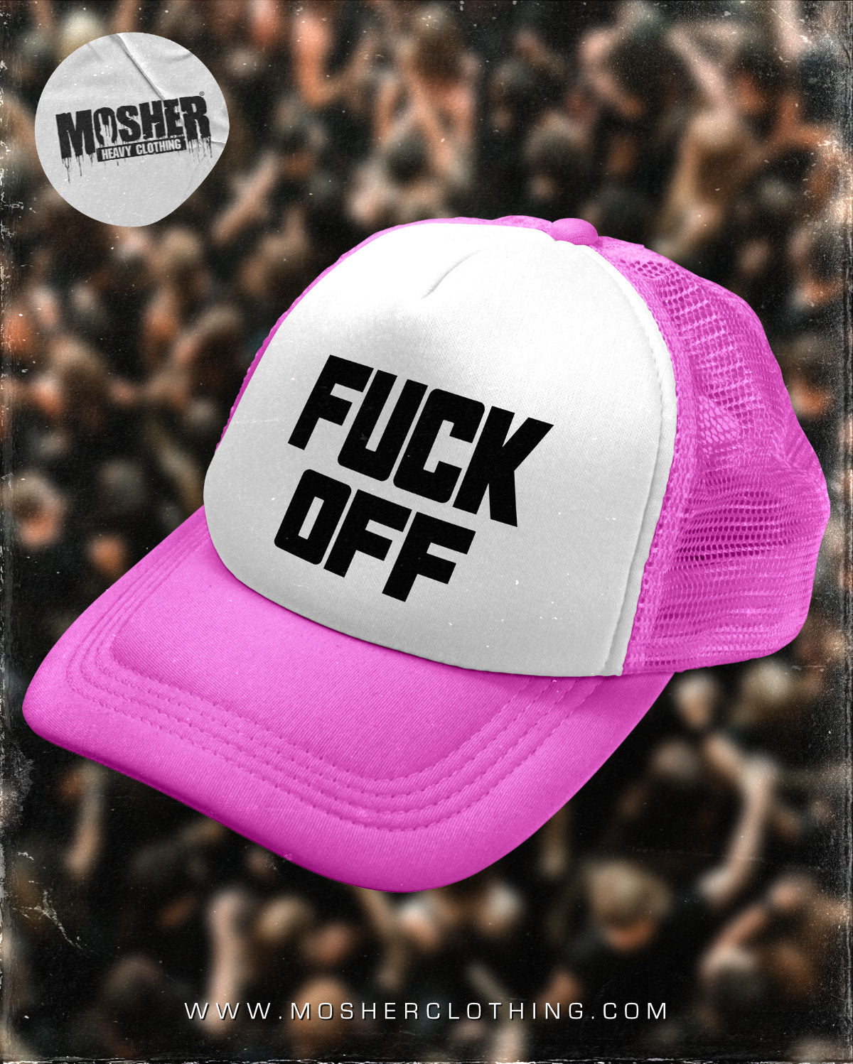 "Fuck Off" - Pink Trucker Hat for Metalheads by Mosher Clothing