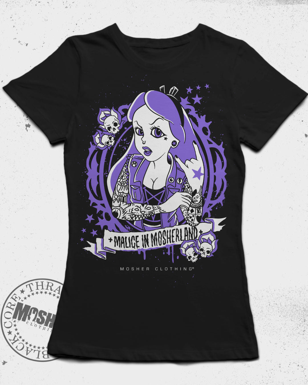 "Malice in Mosherland" - Girlie tshirt for metalhead girls