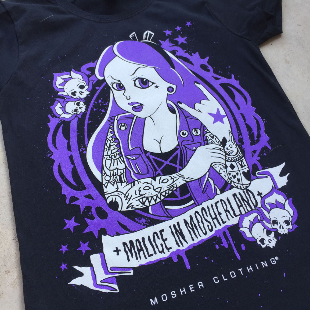 "Malice in Mosherland" - Girlie tshirt for metalhead girls